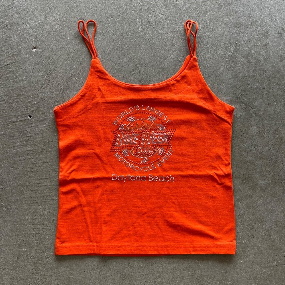 Vintage Bike Week Cami Tank Top Womens XL Orange 2004 Daytona Beach Biker Shirt